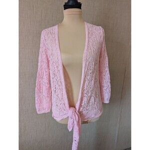 Ruby Rd. Light Pink Open-Knit Tie-Front Cardigan